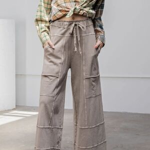 easel Brown (Mushroom) Wide-Leg Drawstring Patch-Pocket Pants/NWT